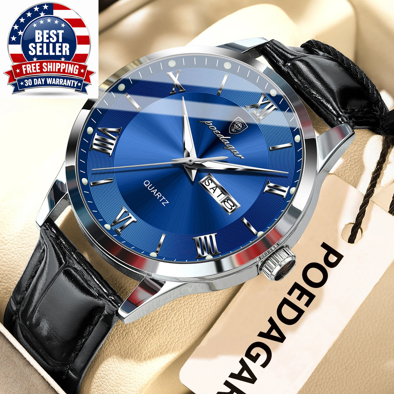 Men’s Waterproof Quartz Watch with Leather Band and Luminous Features