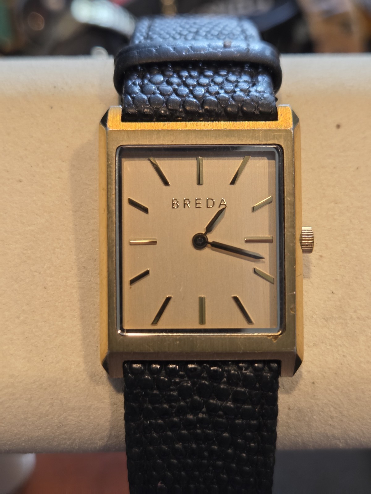 Breda Virgil 1736 Unisex 26mm Gold-Tone Rectangle Faux Leather Tank Watch C71