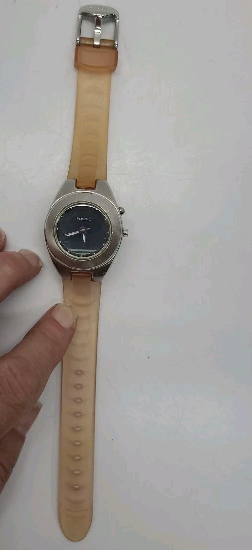 Vtg Fossil Blue Watch AM 3609 Color Changing Dial Purple Green New Battery Works
