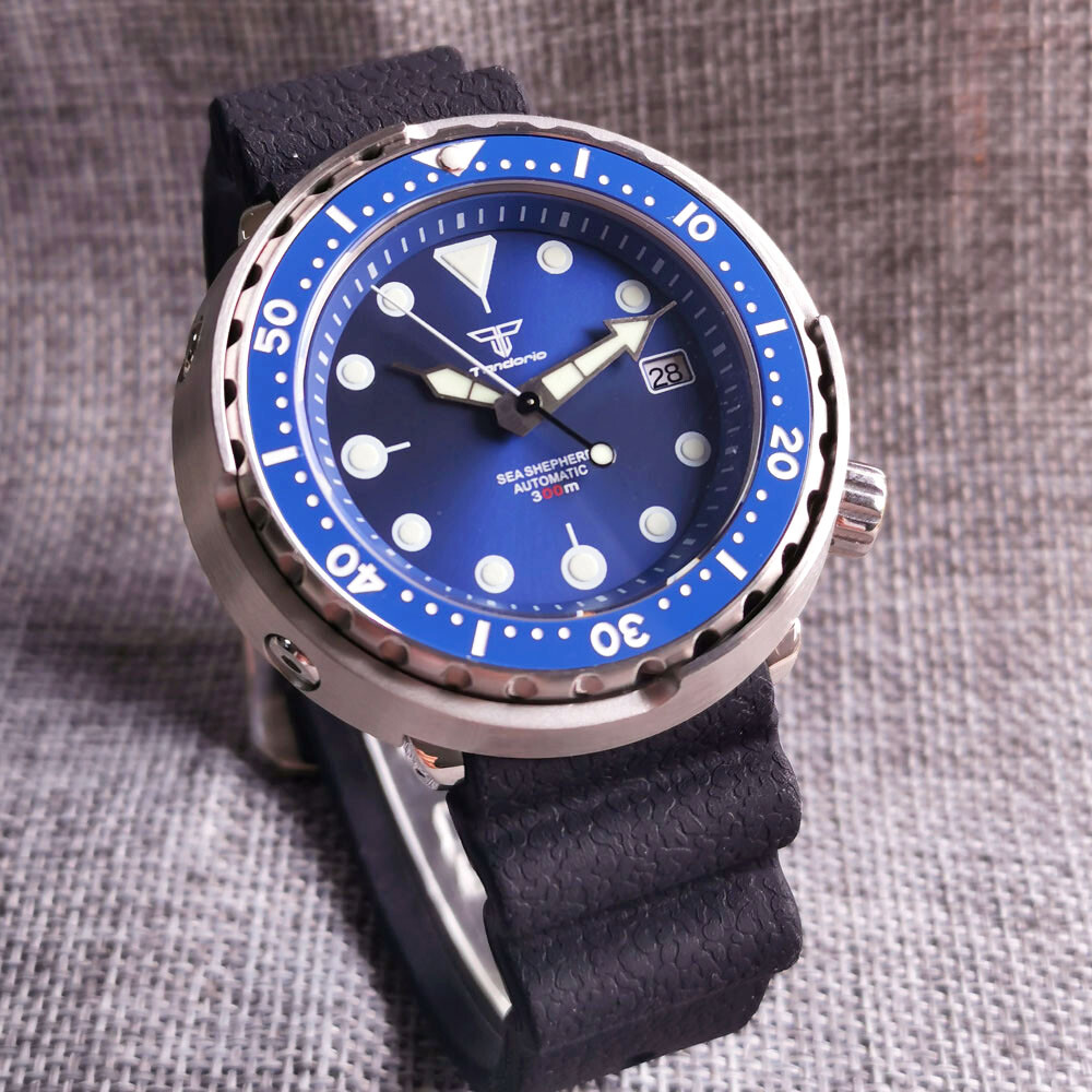 46.5MM Tandorio blue dial Ceramic bezel 30ATM NH35A automatic Diving Mens Watch