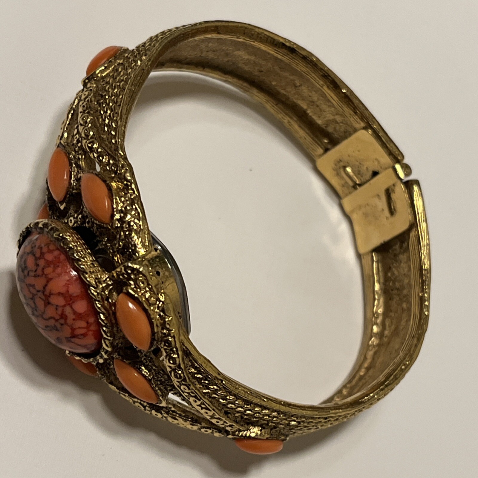Vintage Spats Cabochon Ladies Hidden Watch Gold Orange Peach/pumpkin Color 1Size