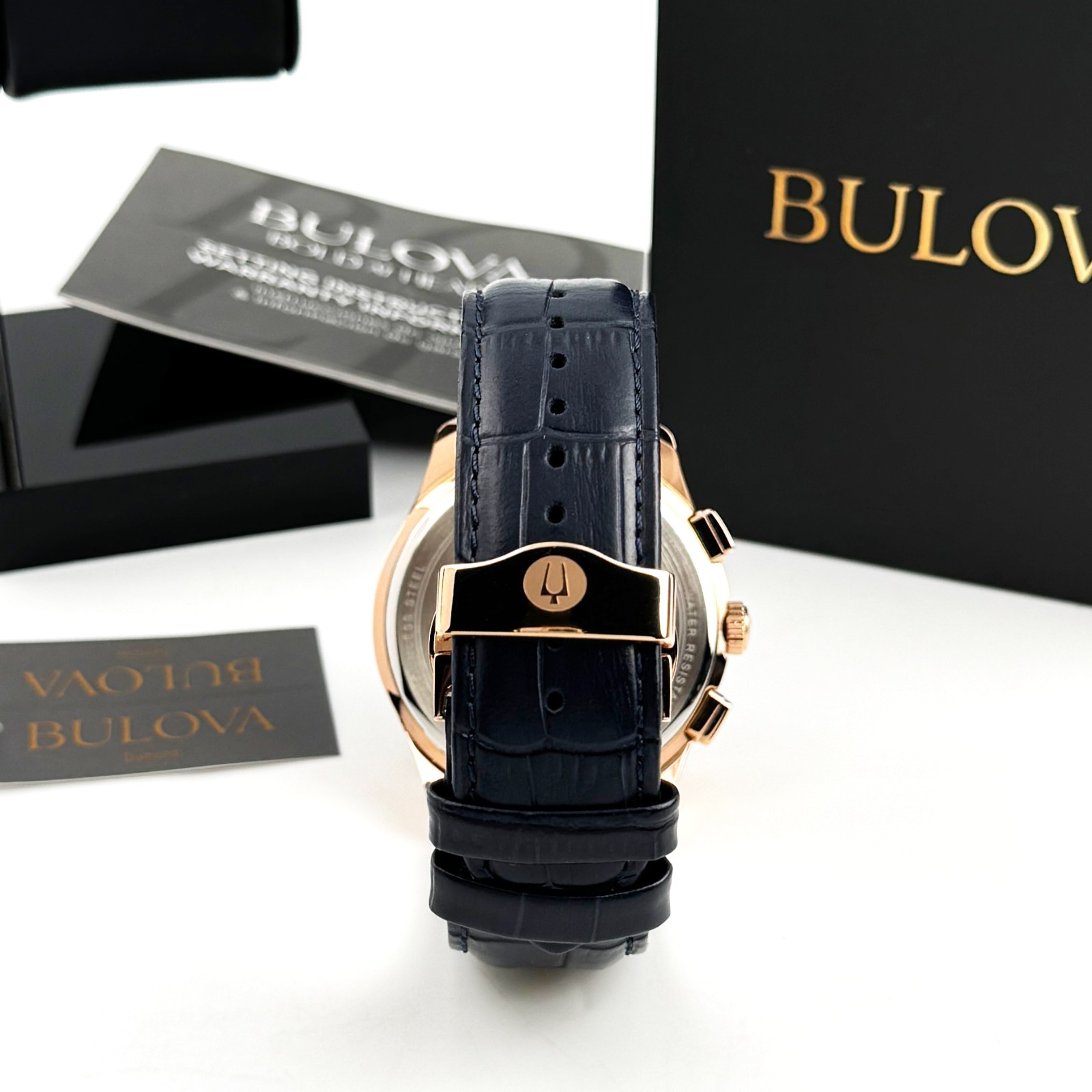 Bulova Wilton 97B170 Chronograph Quartz Blue Dial Leather Strap Men’s Watch
