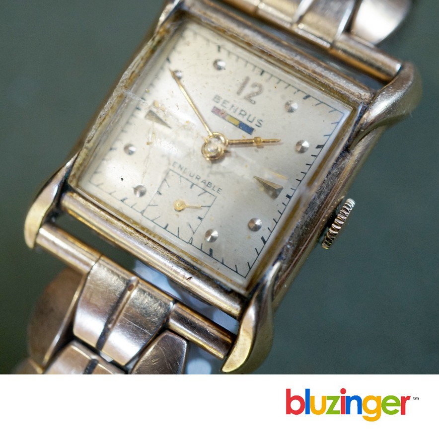 Vintage BENRUS ENDURABLE 10K Gold Filled Mens 17J Art Deco Tank Watch BA-4