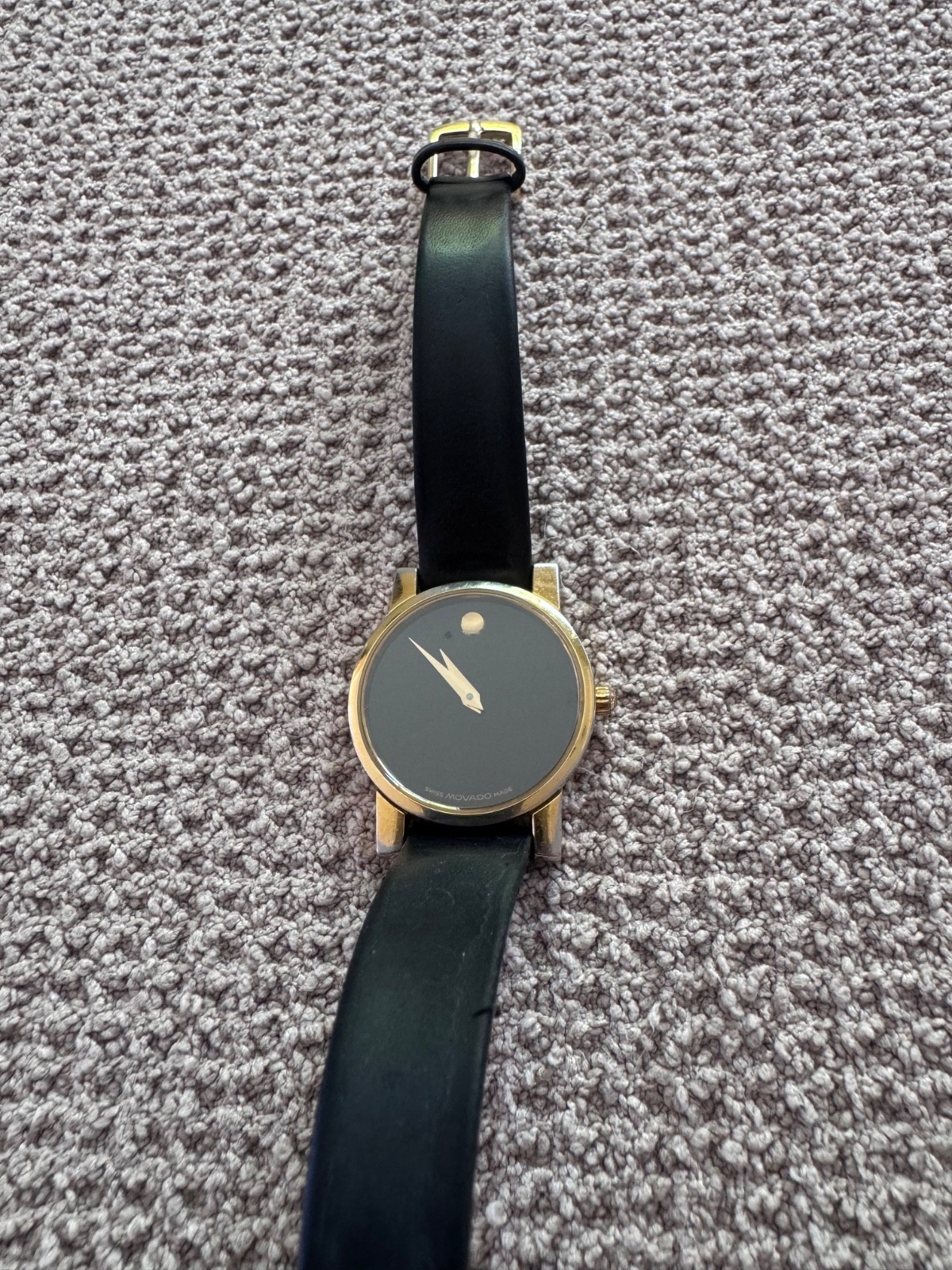 Movado Museum watch gold-tone stainless steel case and black leather strap