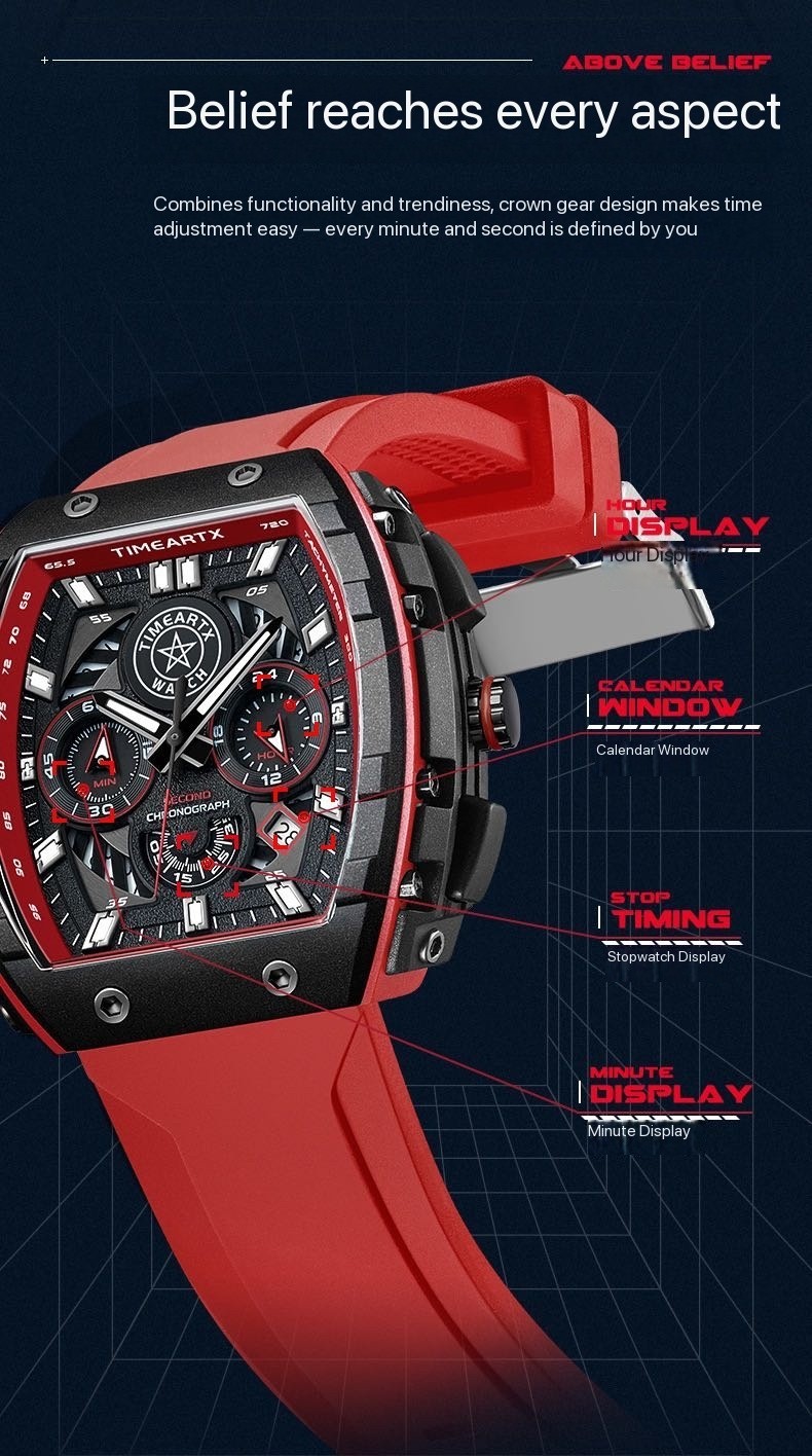 TimeArtx Casual Everyday Chronograph Watch, 30mm Water resistant, Calendar