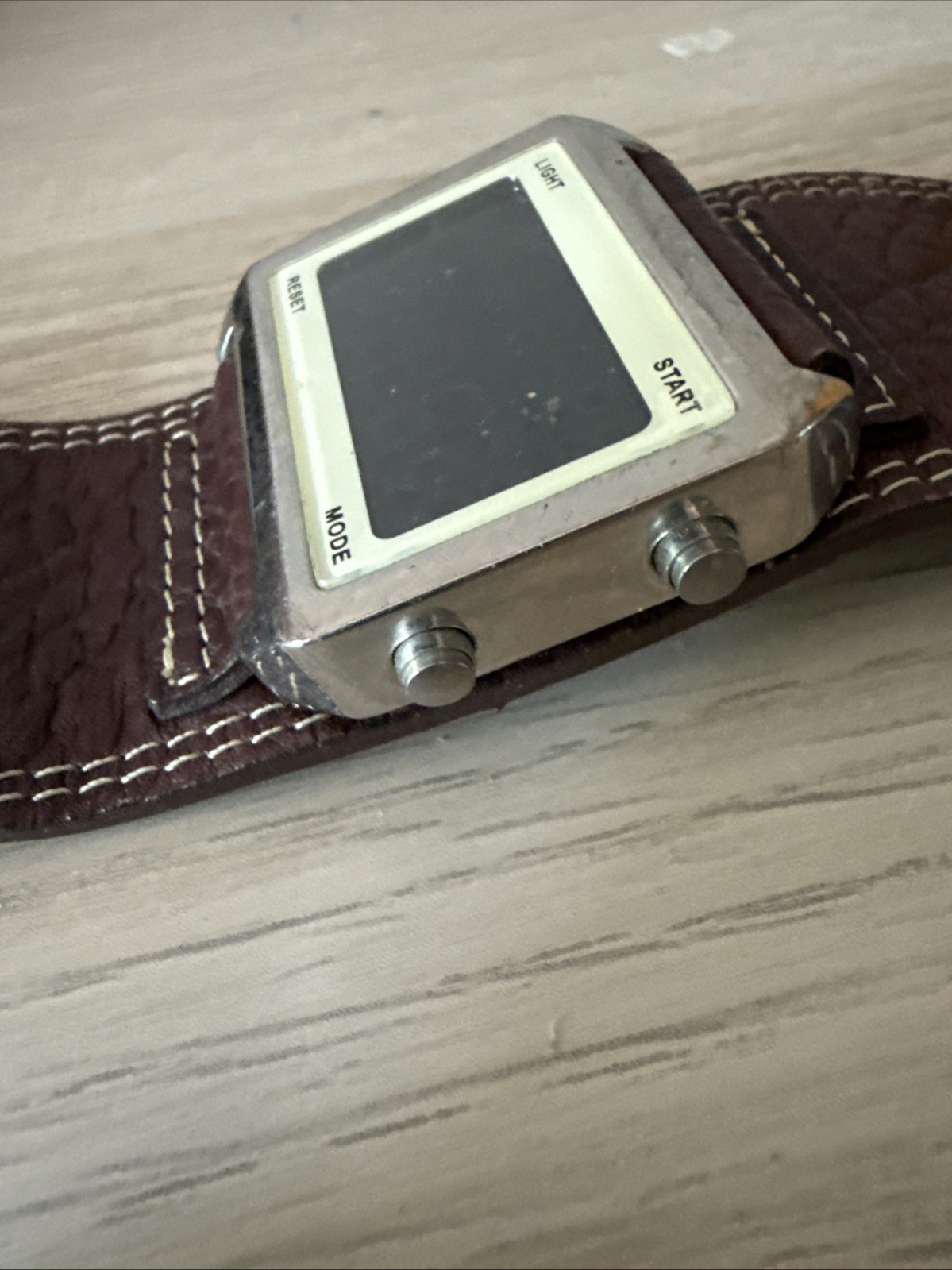 Identity London retro LCD Mens watch, Brown Leather Strap -Untested- For Spares
