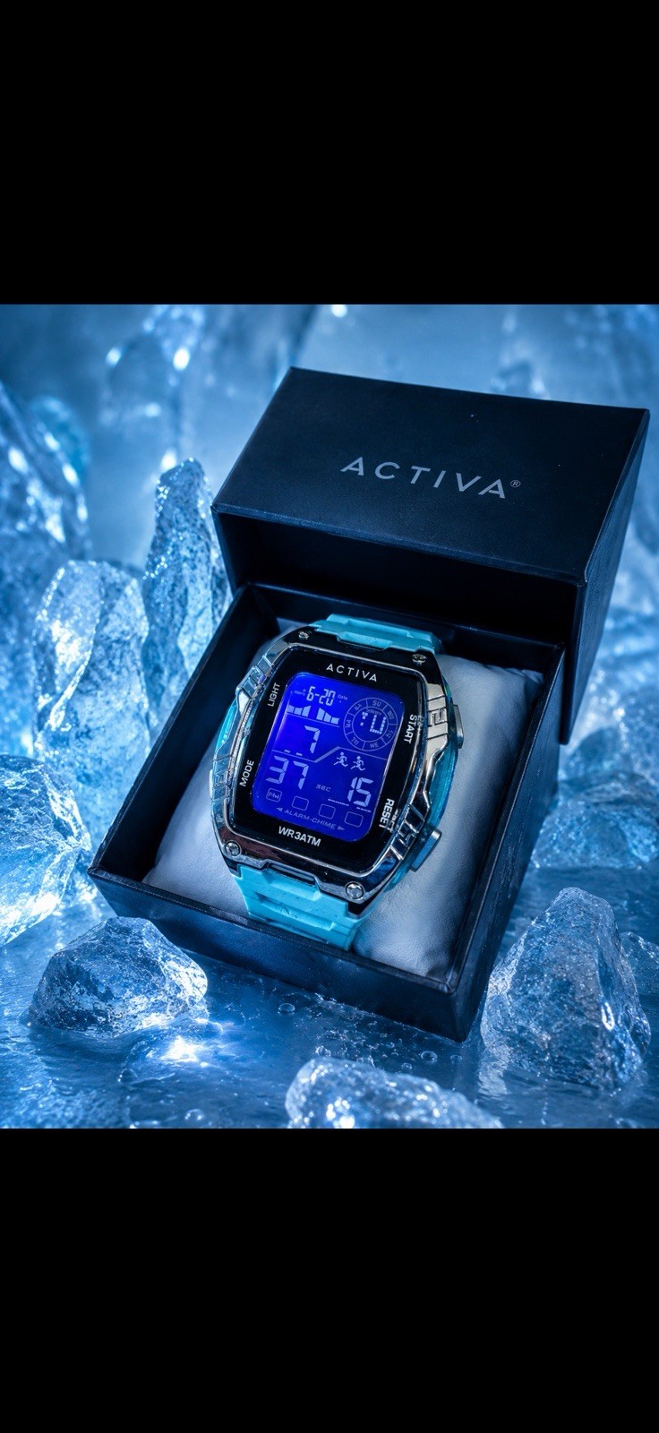 Activa X Invicta Digital Sport Watch 30m/3ATM Blue Silicone Strap Silver Case