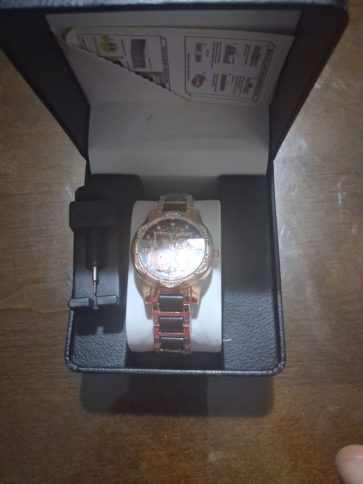 ZIDO skeleton dial automatic mechanical watch black/rose gold Tone bracelet box