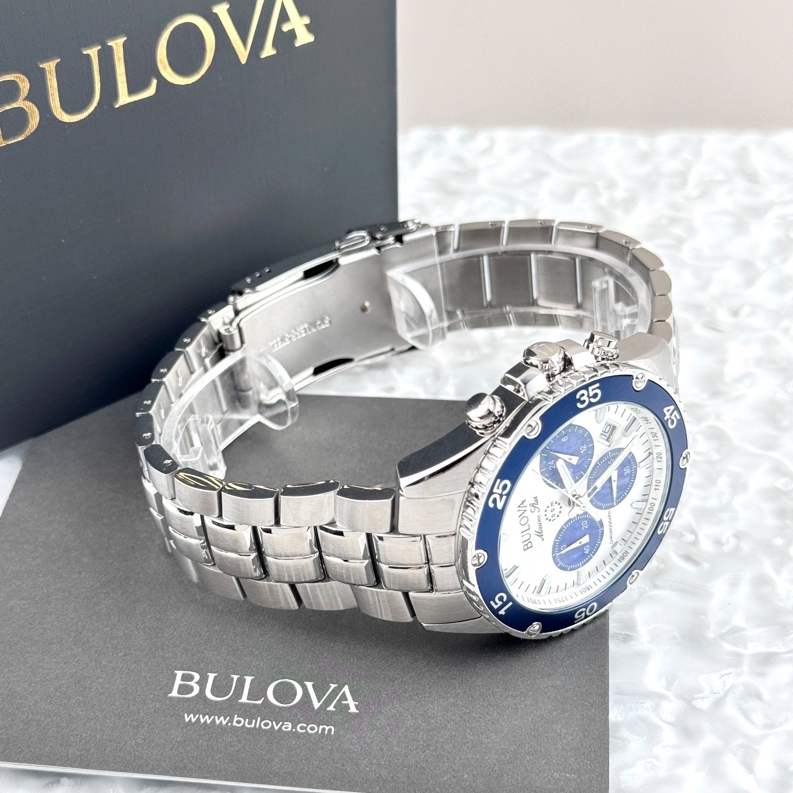 Bulova Marine Star Chronograph Silver Dial Stainless Steel Men’s Watch 98B423