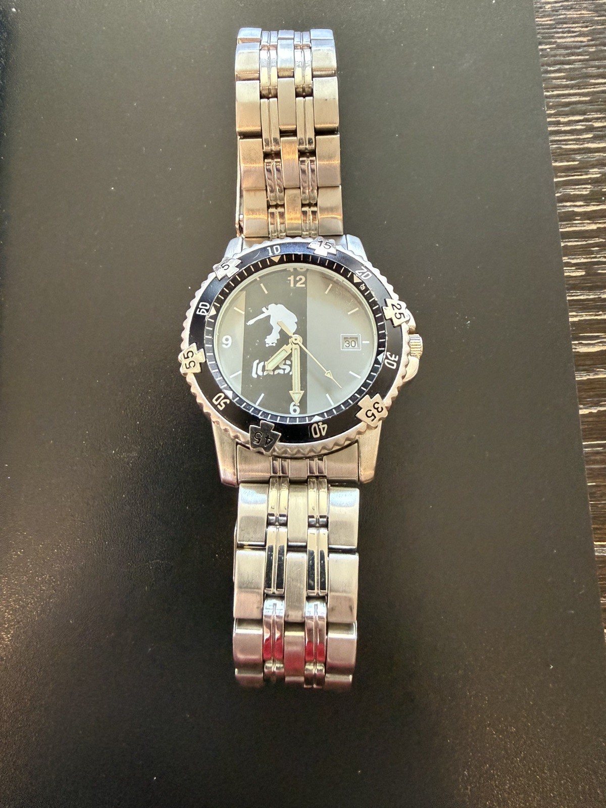 Vintage CCS Portable Timekeeper Skateboard Watch Stainless Steel Silver/Black