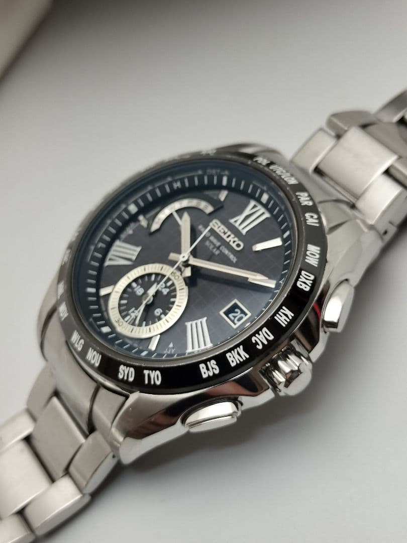 Seiko Brightz Solar World Time 8B54-0AE0 wrist 19.3cm/7.6in with Box