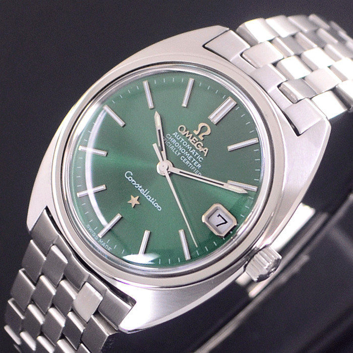 VINTAGE OMEGA CONSTELLATION CHRONOMETER AUTOMATIC EMERALD DIAL DATE MEN’S WATCH