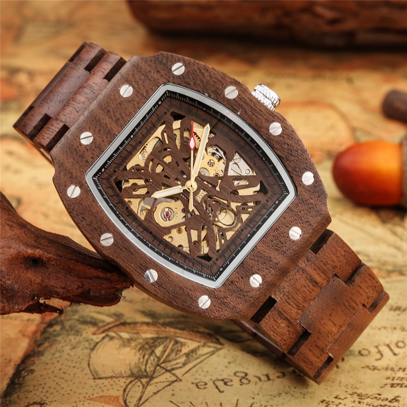 Men’s Wood Automatic Watch Full Wooden Bracelet Wristwatch Folding Clasp Gifts