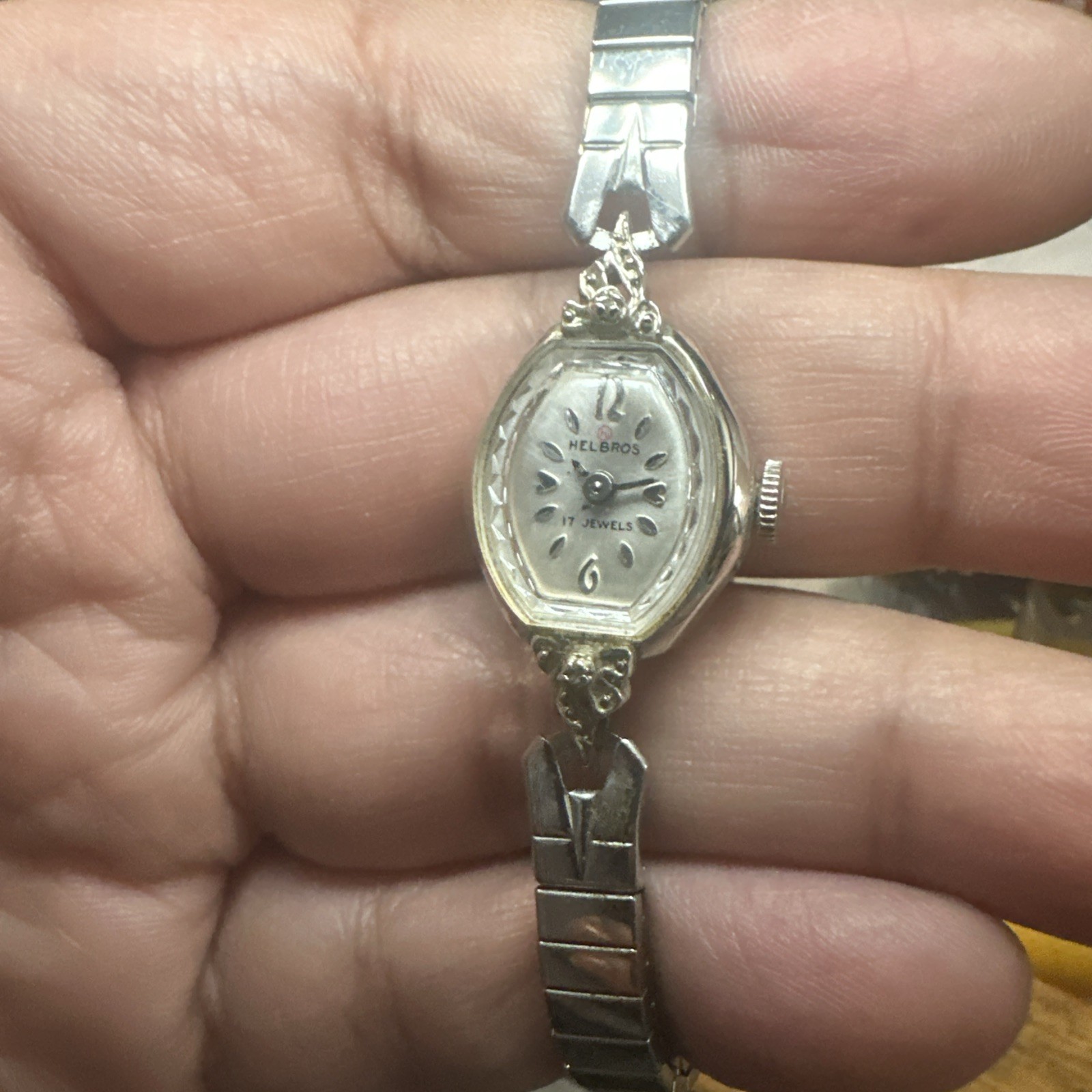 Working Vintage Helbros 17 Jewels Women’s Manual Wind Silver Tone 17mm Runs Read