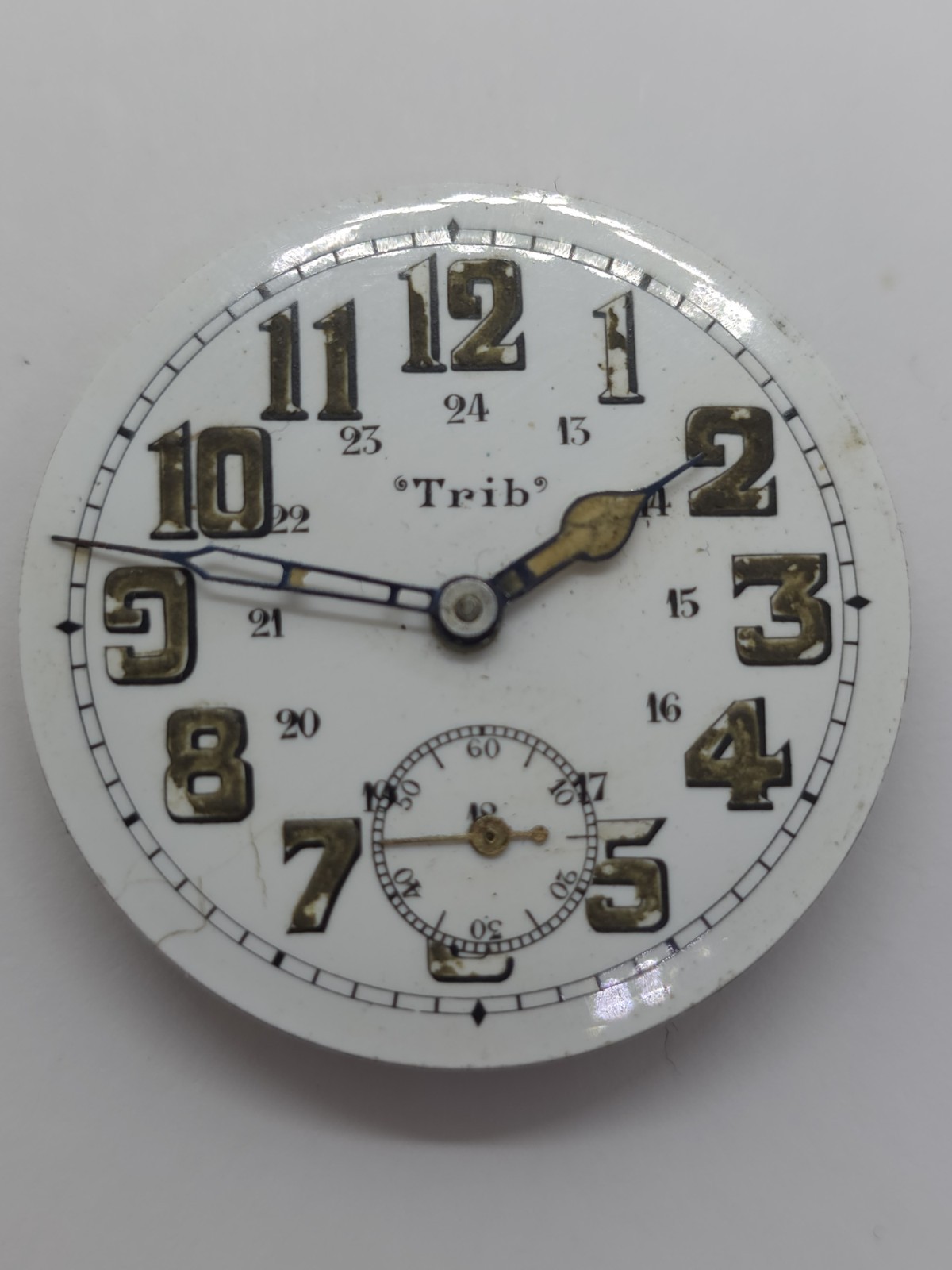 Vintage Trib Pocket Watch Movement Cylinder Sub Second Military Hands For Parts