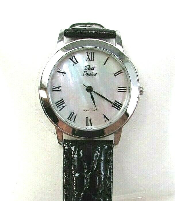 David Donahue Round Watch Mother of Pearl Leather Band Swiss Silver New