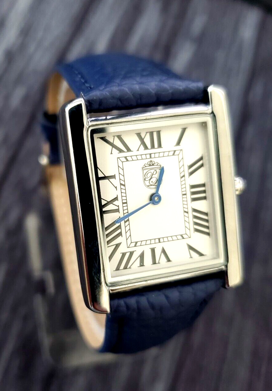 Pierre Lucerne 1888 Tank Swiss Inspired Design Mens Watch Blue Band With Box