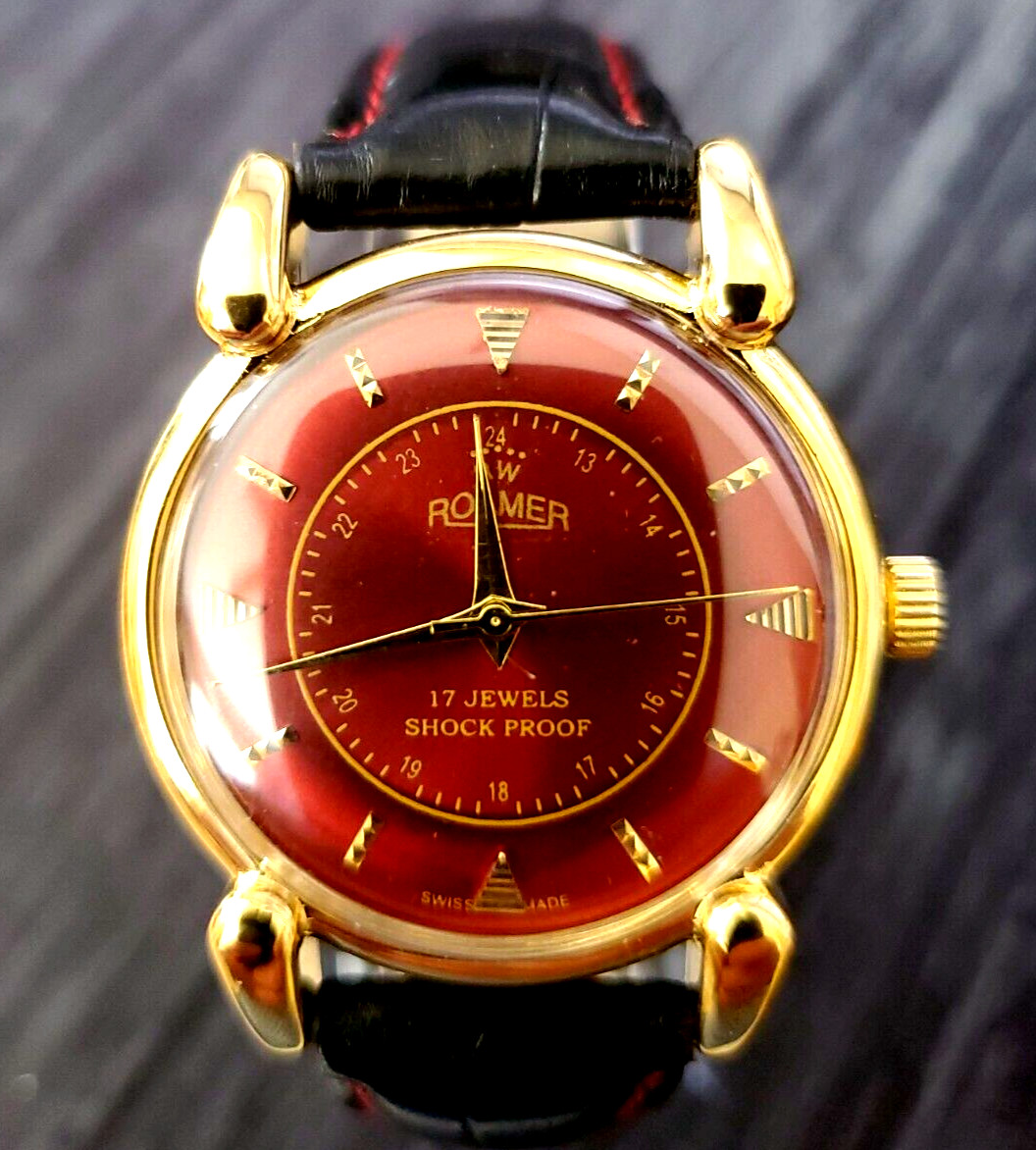 RARE Roamer Brevete Dauphine Swiss Mens Mechanical Watch RED Satin Dial Serviced