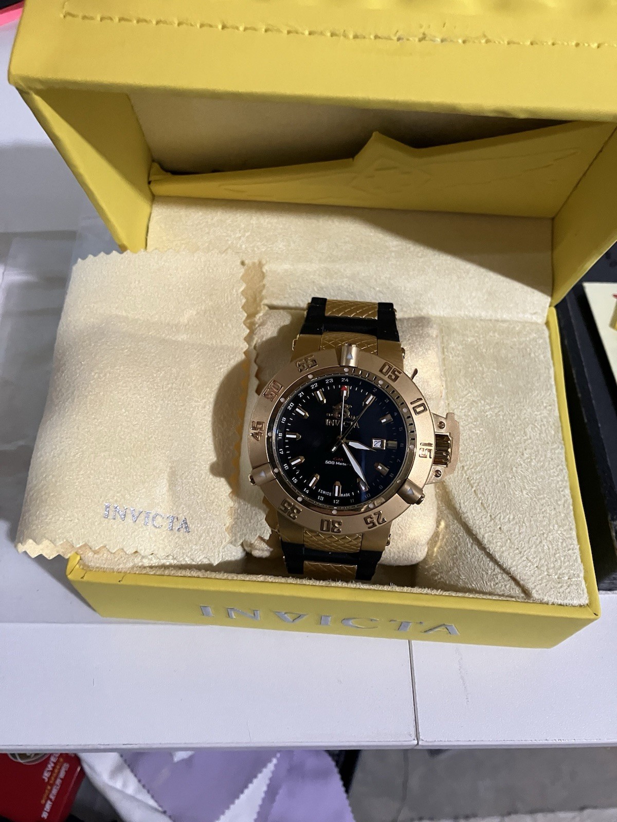 Invicta Subaqua Noma III GMT Watch Men 50mm Black Dial Gold Date 1149.