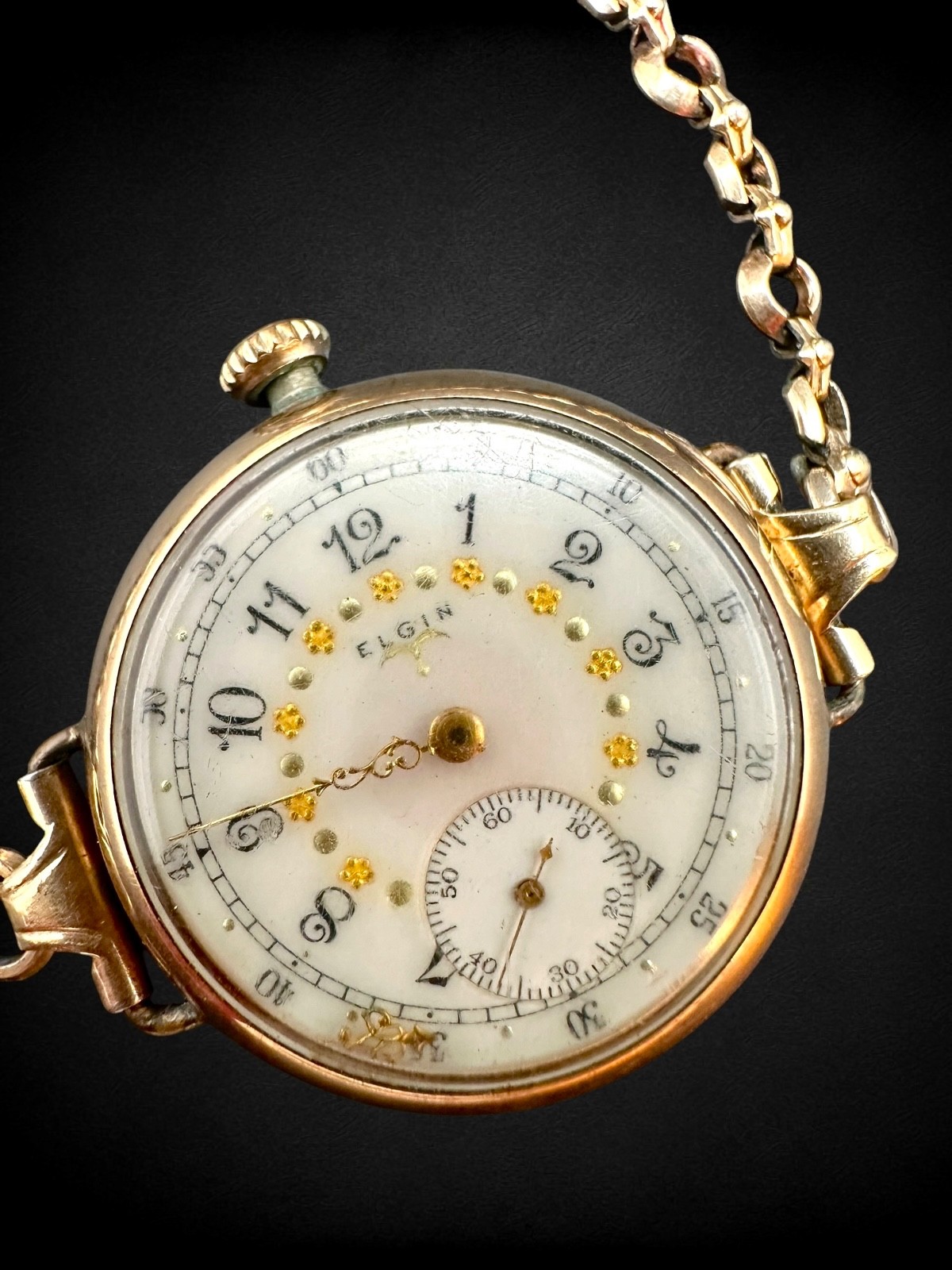 Antique Elgin Gold Filled B&B Royal 15 Jewels Open Face Fancy Wrist Watch Floral