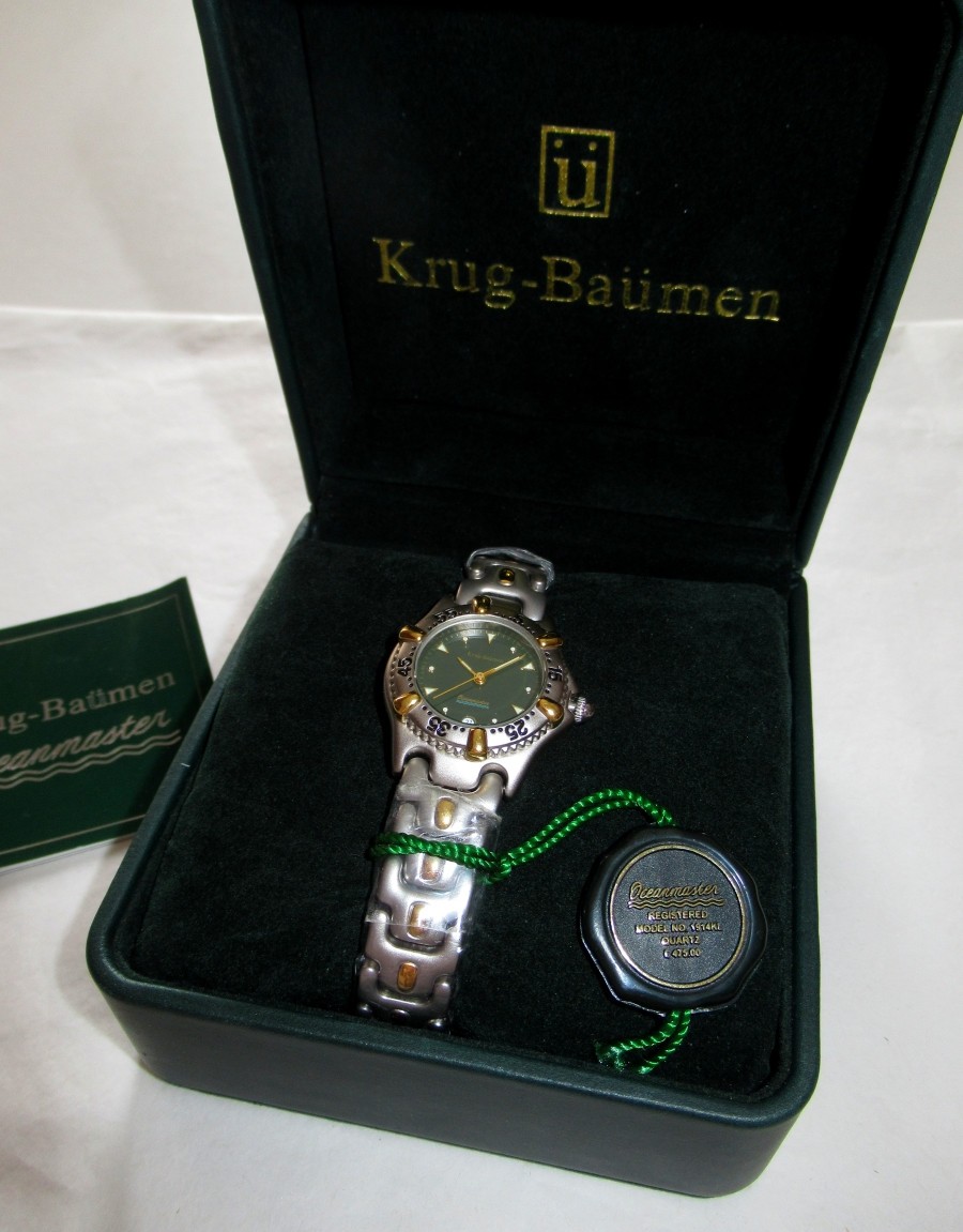 NEW Krug-Baumen OCEANMASTER 1914KL Vintage Quartz Watch Green Face Working