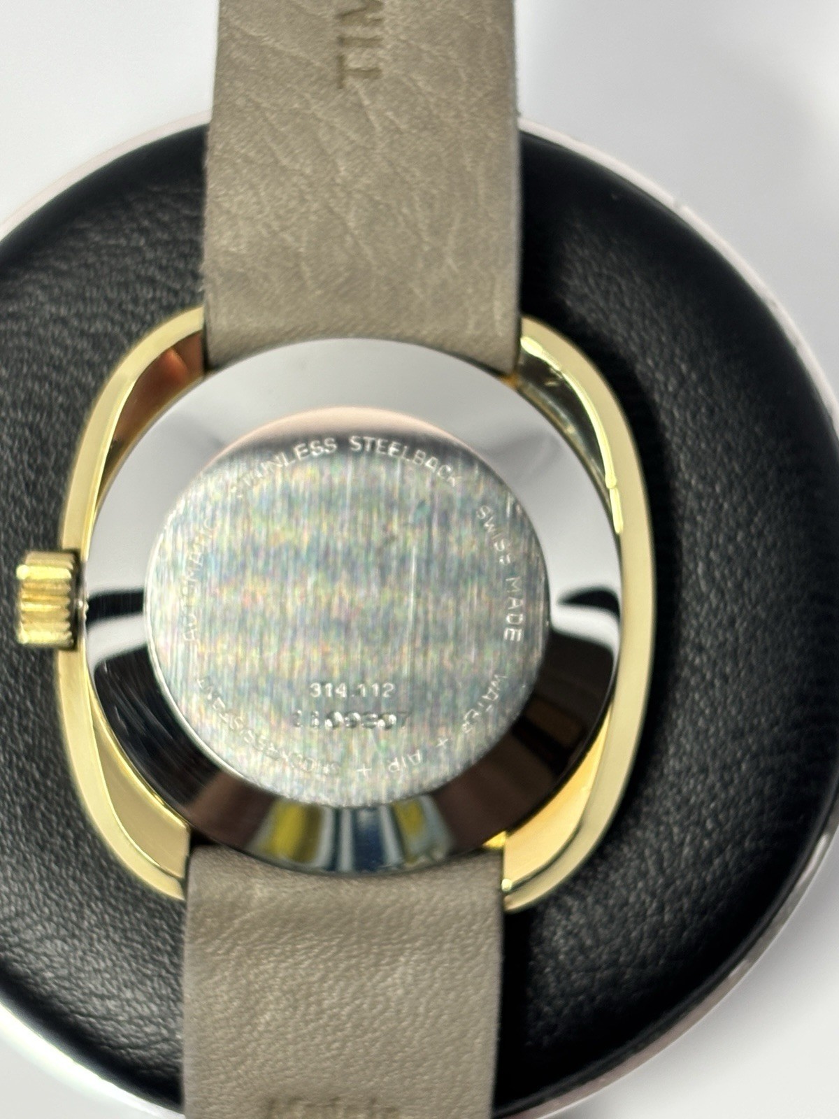 Vintage Glycine Vacuum Automatic Day/Date Cushion Watch – Gold Tone Gray Leather