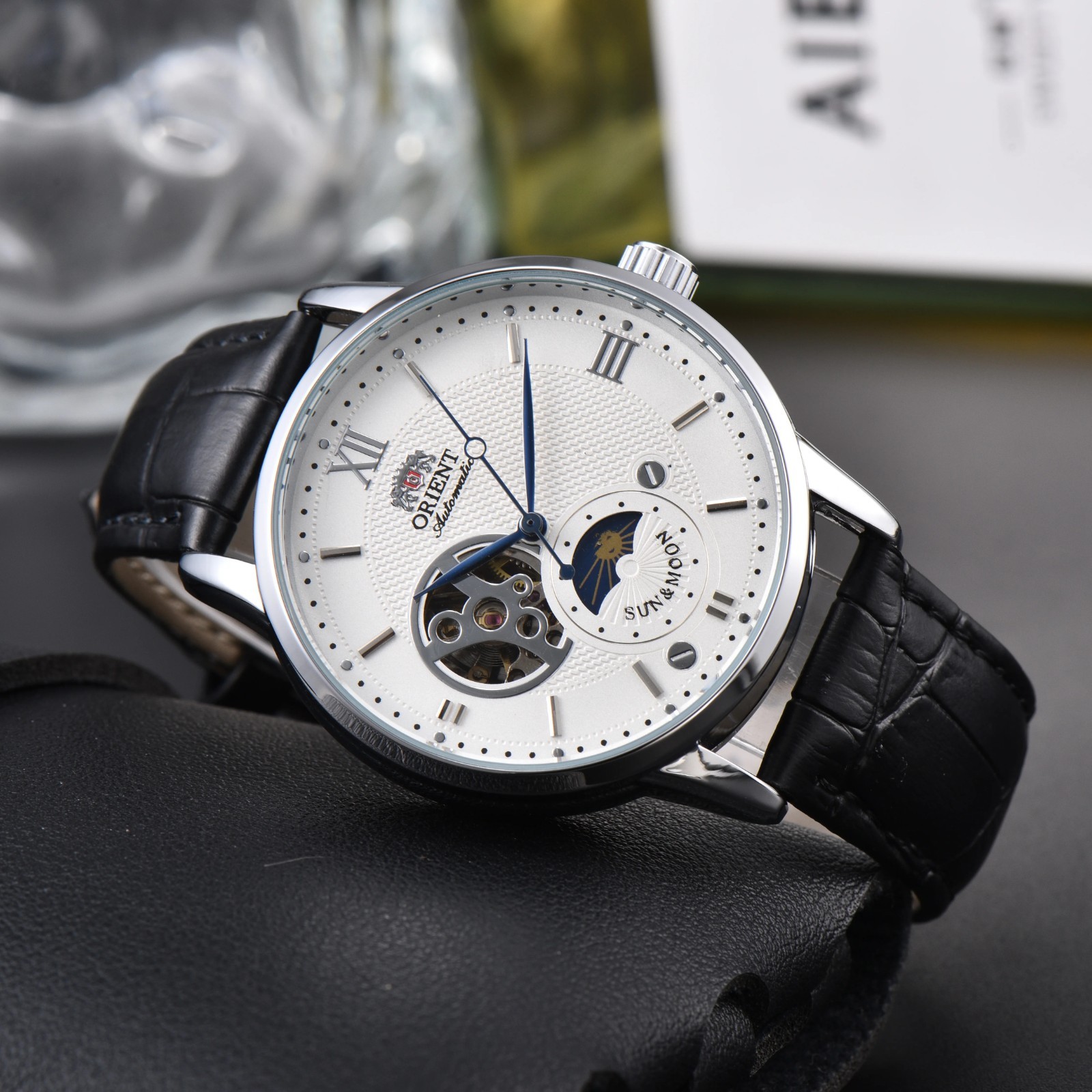 Orient Sun & Moon Semi Skeleton Automatic Men’s Watch Leather Strap Xmas Gift