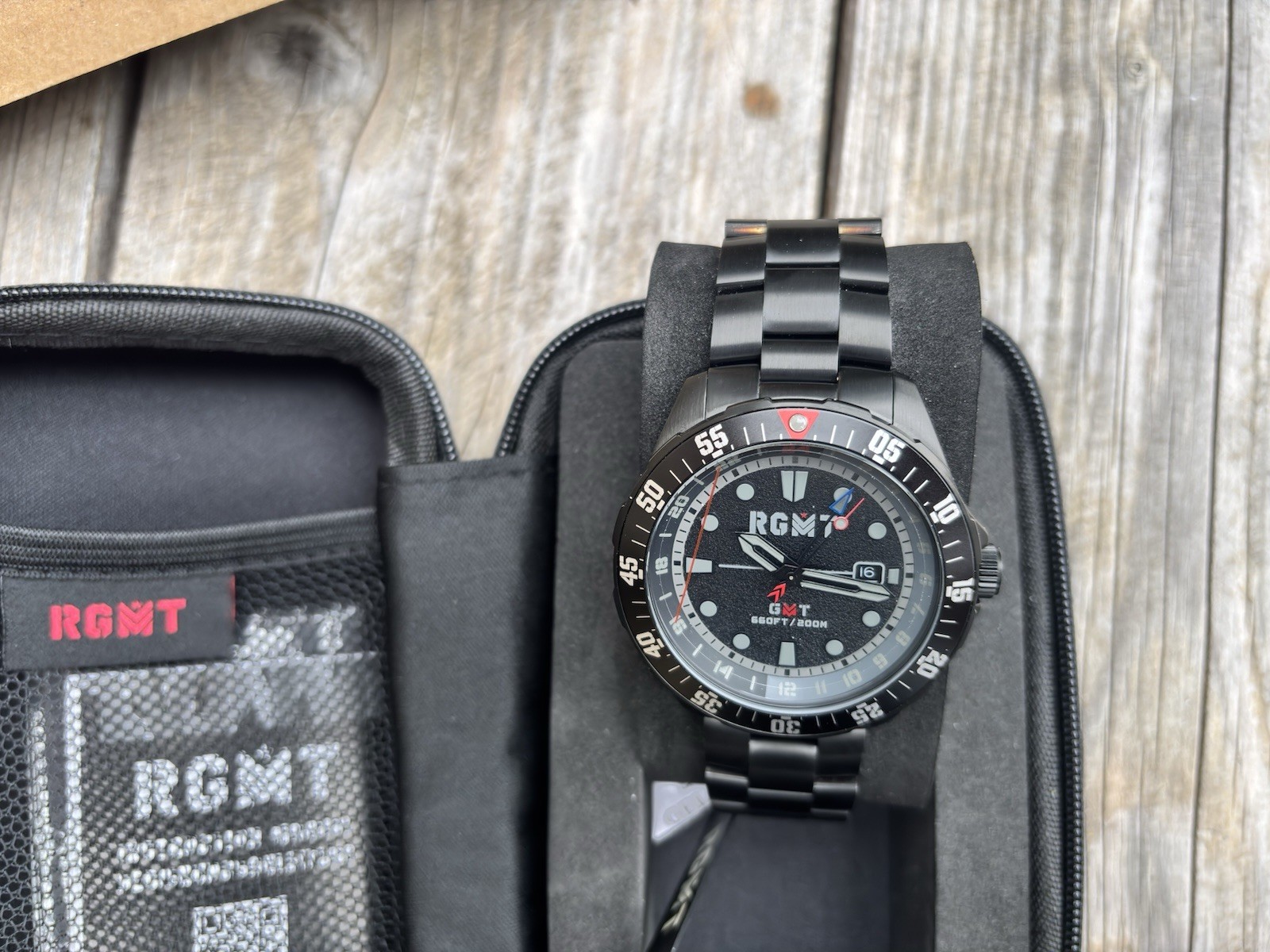 RGMT Continental GMT – Stealth Black. Swiss GMT Movement. free display stand