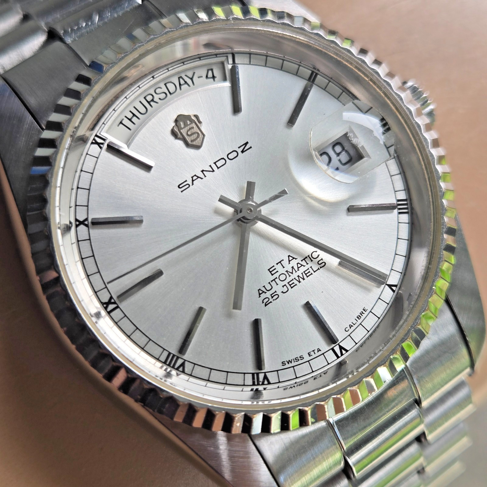 SANDOZ men’s automatic watch day/date ETA 2834-2 25Jewels swiss made