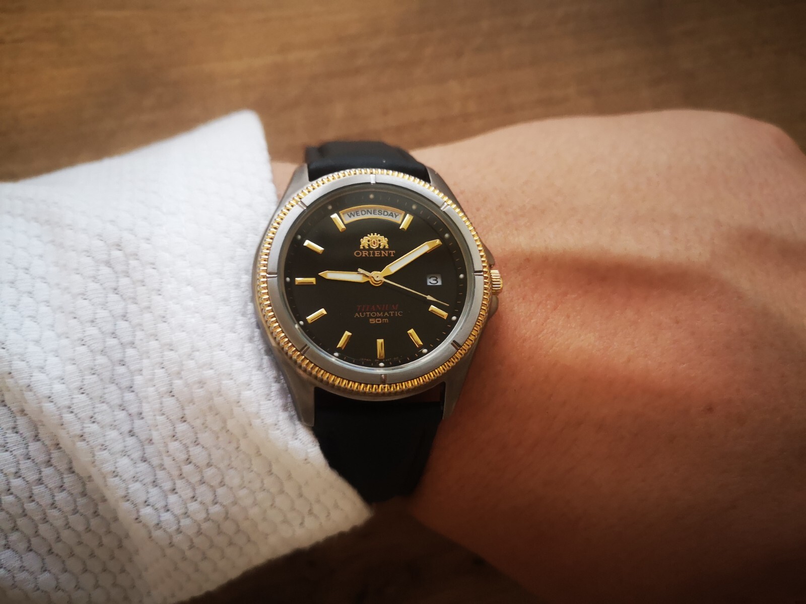 Rare Orient President Titanium watch day date orient Automatic Watch black watch