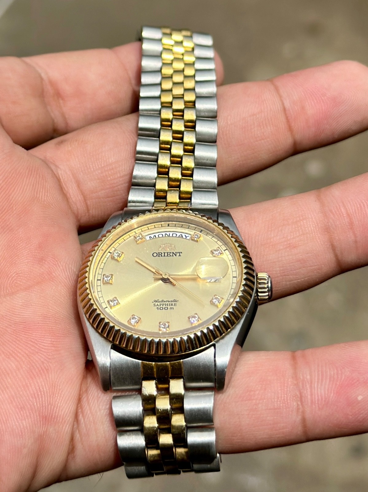 Rare Orient President Day Date Automatic Gold Dial Two Tone Vintage Watch