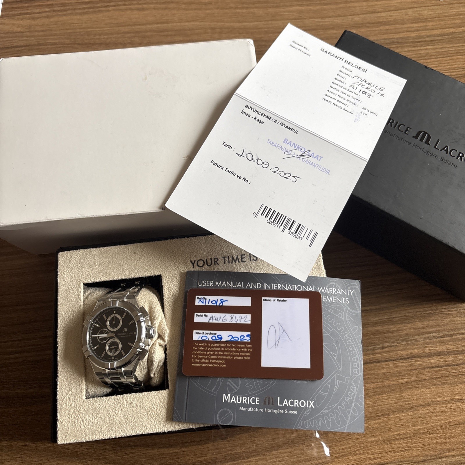 Maurice Lacroix AIKON AI-1018 QUARTZ CHRONOGRAPH DARK BLUE LEATHER BAND WATCH