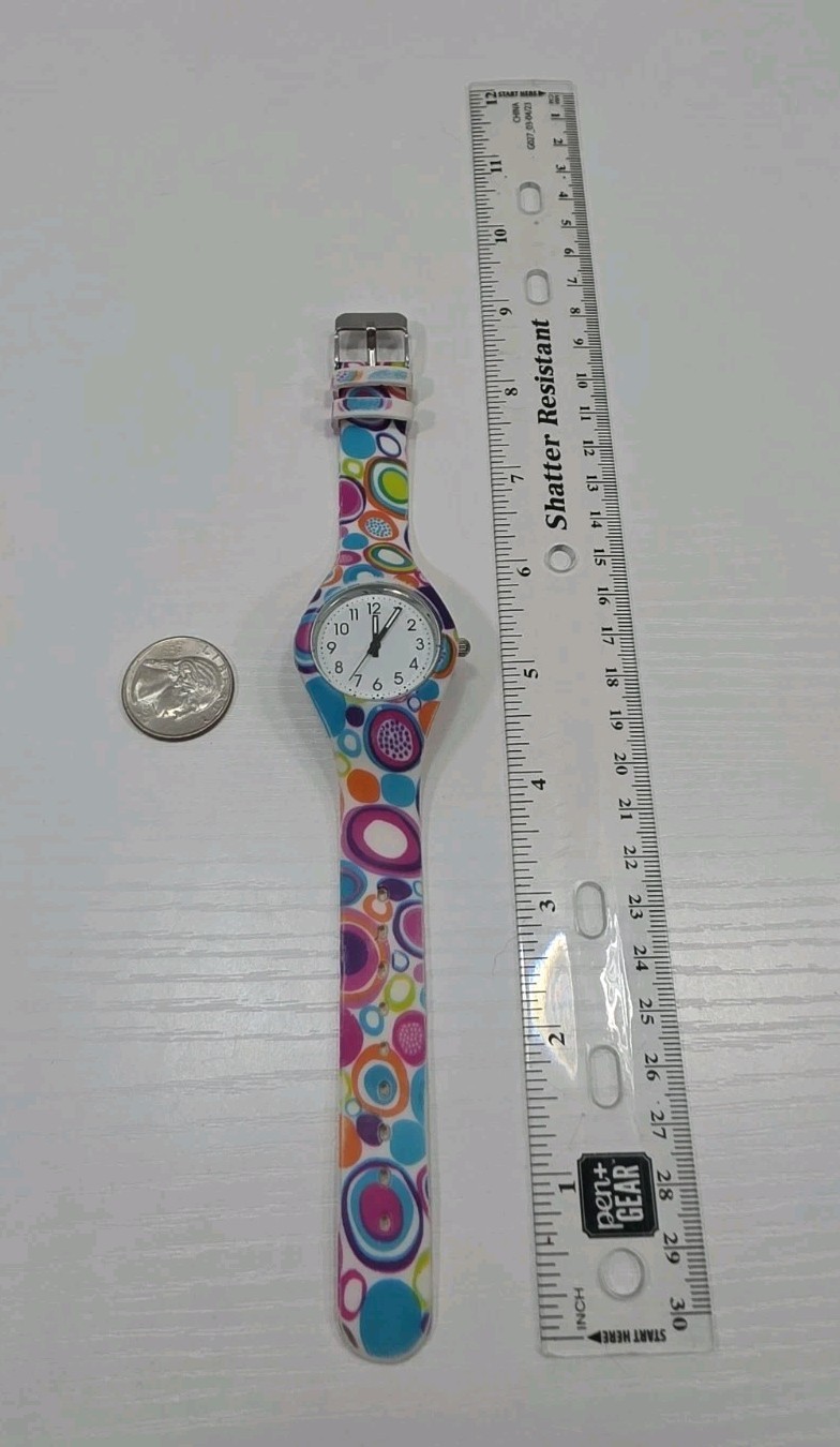 Ladies Casual Elegant Round White Dial Multicolor Poly Band Watch New Battery