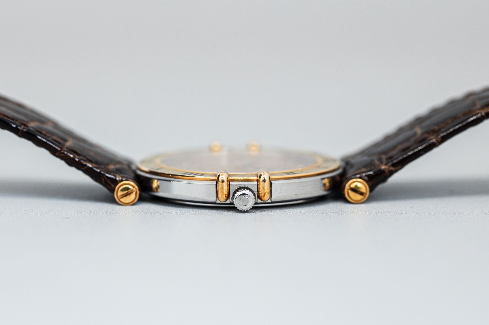 *Vintage 1980s* OMEGA Constellation Cal.1379 Qz Roman Gold Genuine Belt 33mm Men
