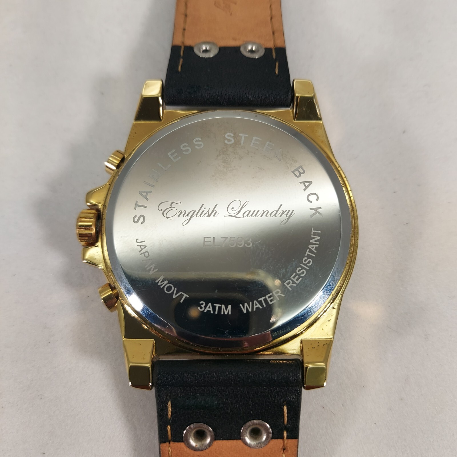 English Laundry Mens Watch EL7593 Stainless Steel with Leather Band Lightly Worn