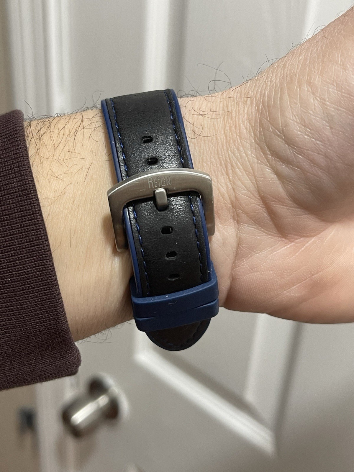 Reign Elijah Automatic Rubber Inlaid Leather-Band Watch W/Date – Black/Blue