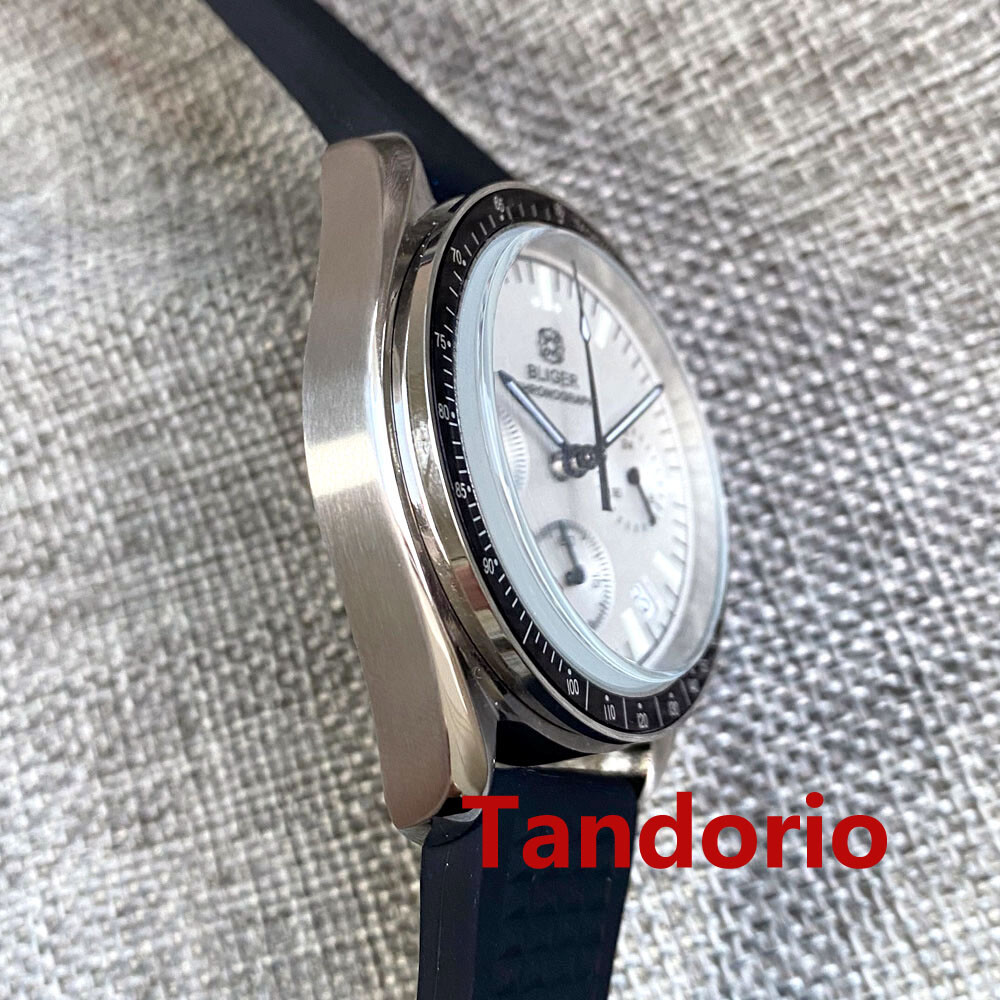 40mm Bliger VK63 Quartz Full Functional Chronograph Watch Glide Folding Clasp
