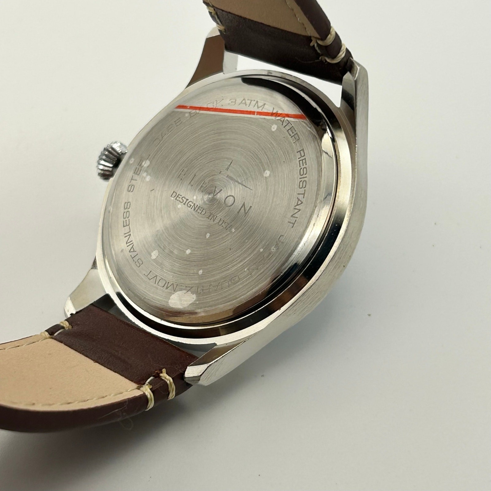 Elevon Silver-tone Case Blue Dial Brown Leather Men’s Watch Working New Battery