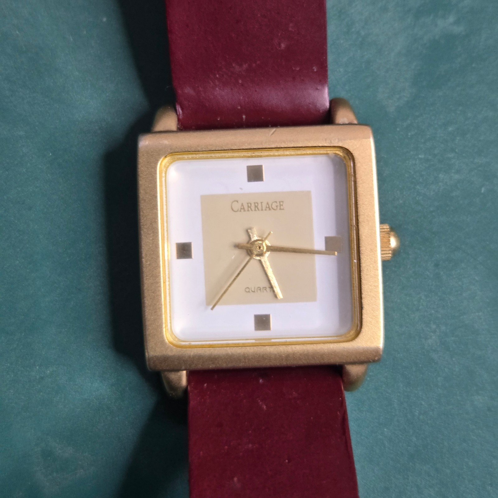 Carriage by Timex Women’s Square Watch Gold Tone Burgundy Leather Quartz Working