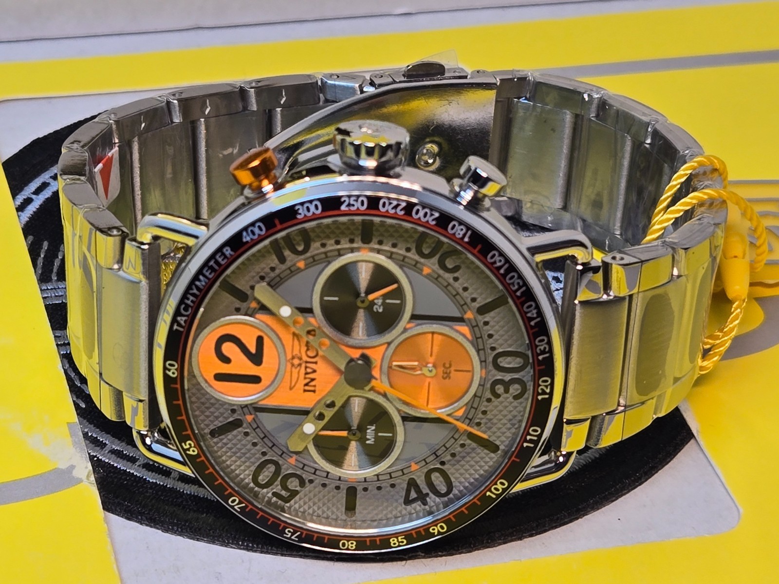 Invicta Speedway GearShift Men’s Watch Quartz 44mm, Steel w/ Orange & Black Dial