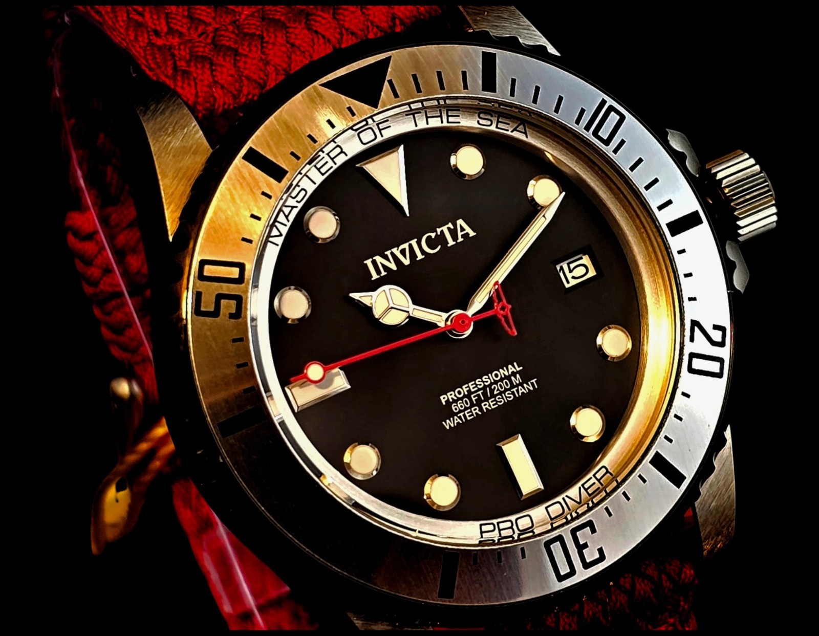 Invicta Pro Diver Men’s Watch Automatic 44mm Stainless Steel Red Strap 35486