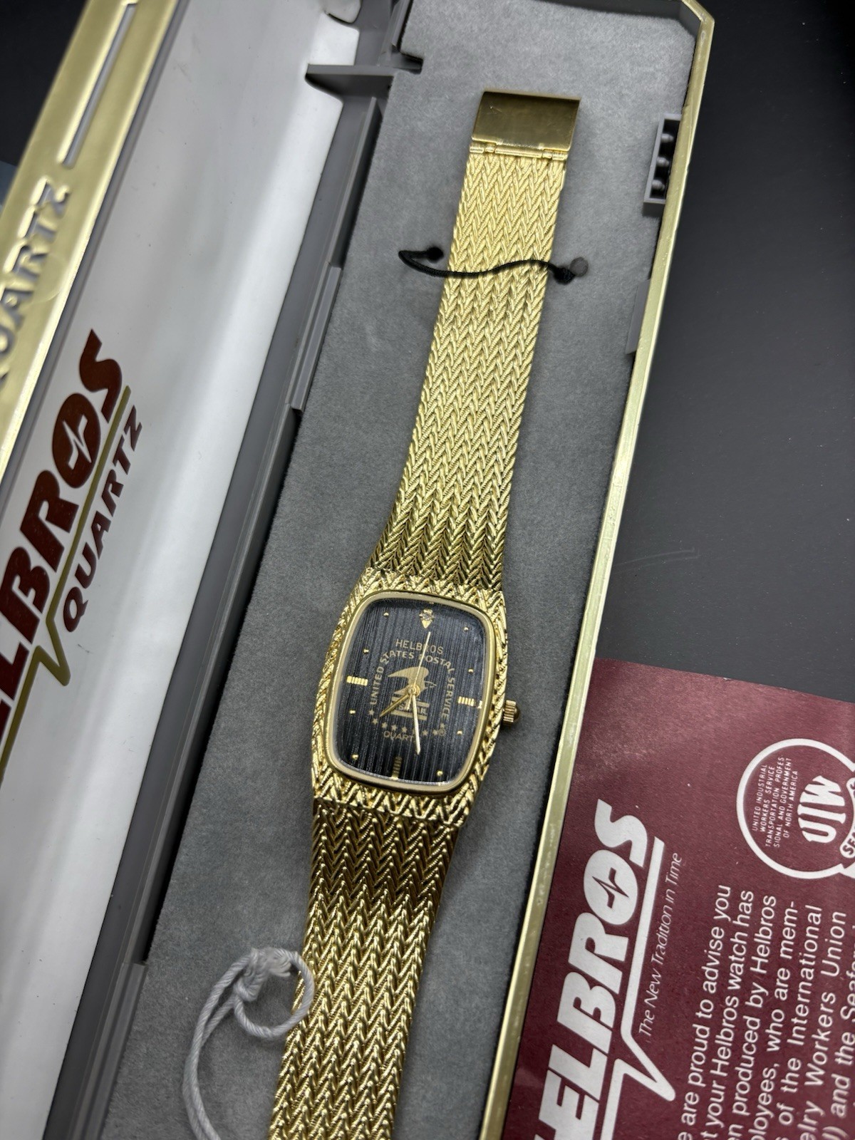 Vintage 1960s Helbros United States Postal Service Watch Rare in Box Gold Tone