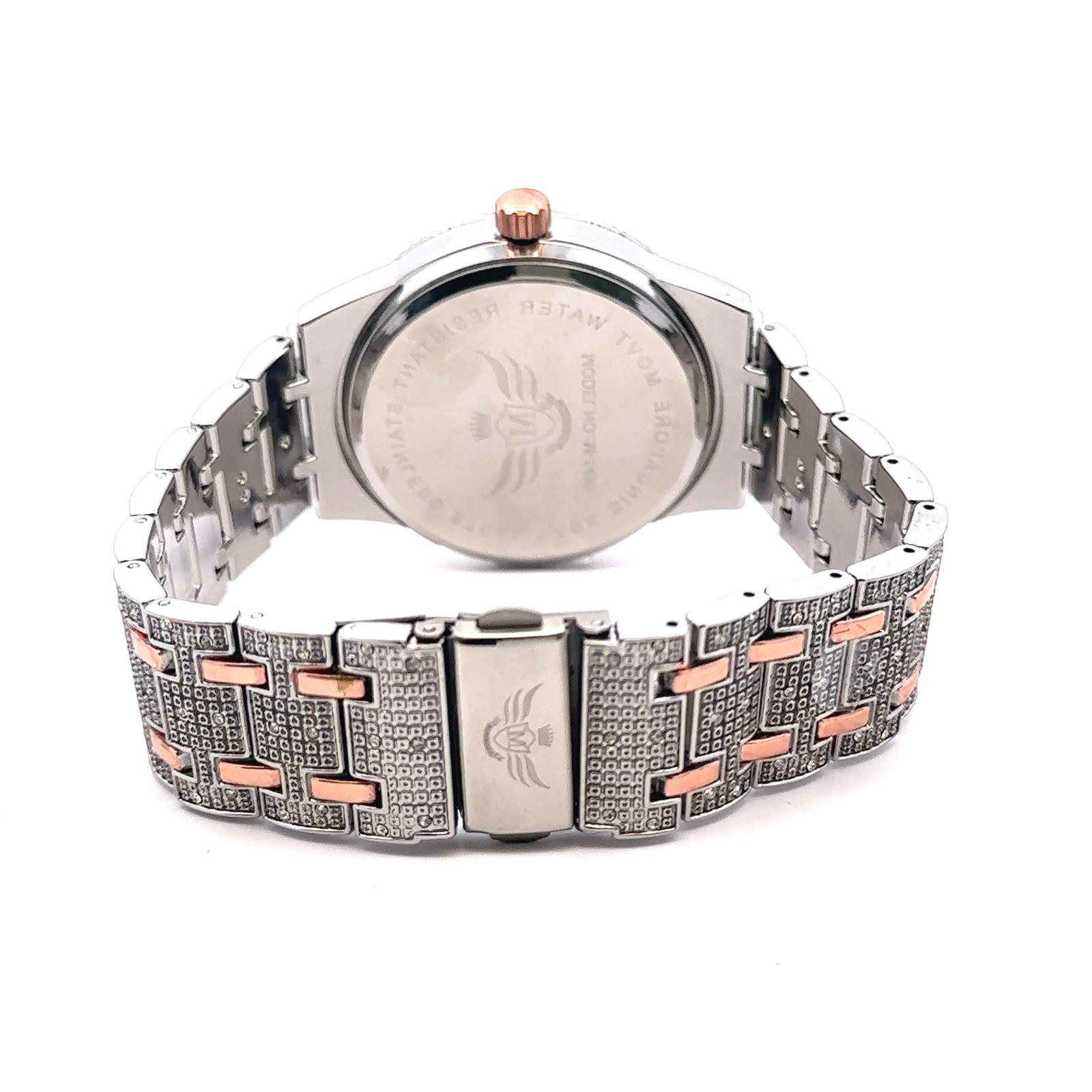 Men’s Rose Gold Iced Out Quartz Watch Two Tone Hip Hop Style 44mm