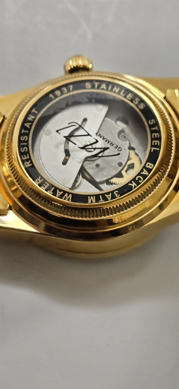 MZI Watch Co. Germany crystals Gold-tone 3 ATM Automatic Men’s Wristwatch NEW