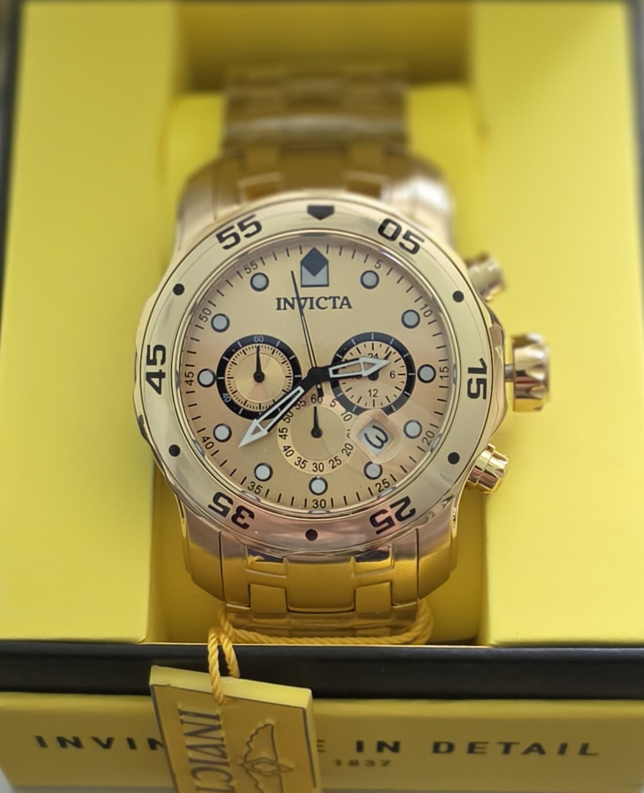 Invicta Men’s Gold Stainless Steel Quartz Chronograph Date Watch w/ Box