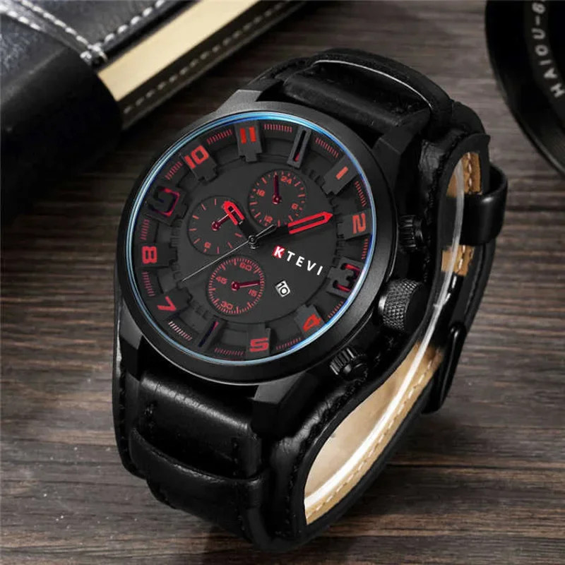 Men’s Watch PU Leather Strap Date Military Style Wristwatch