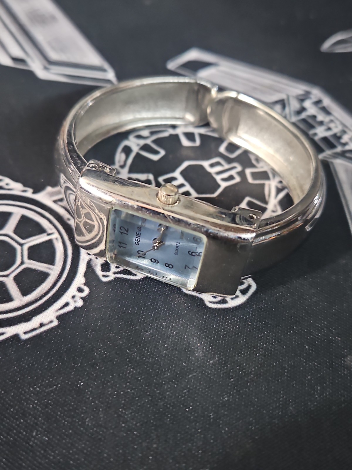 geneva silver tone cuff bracelet watch