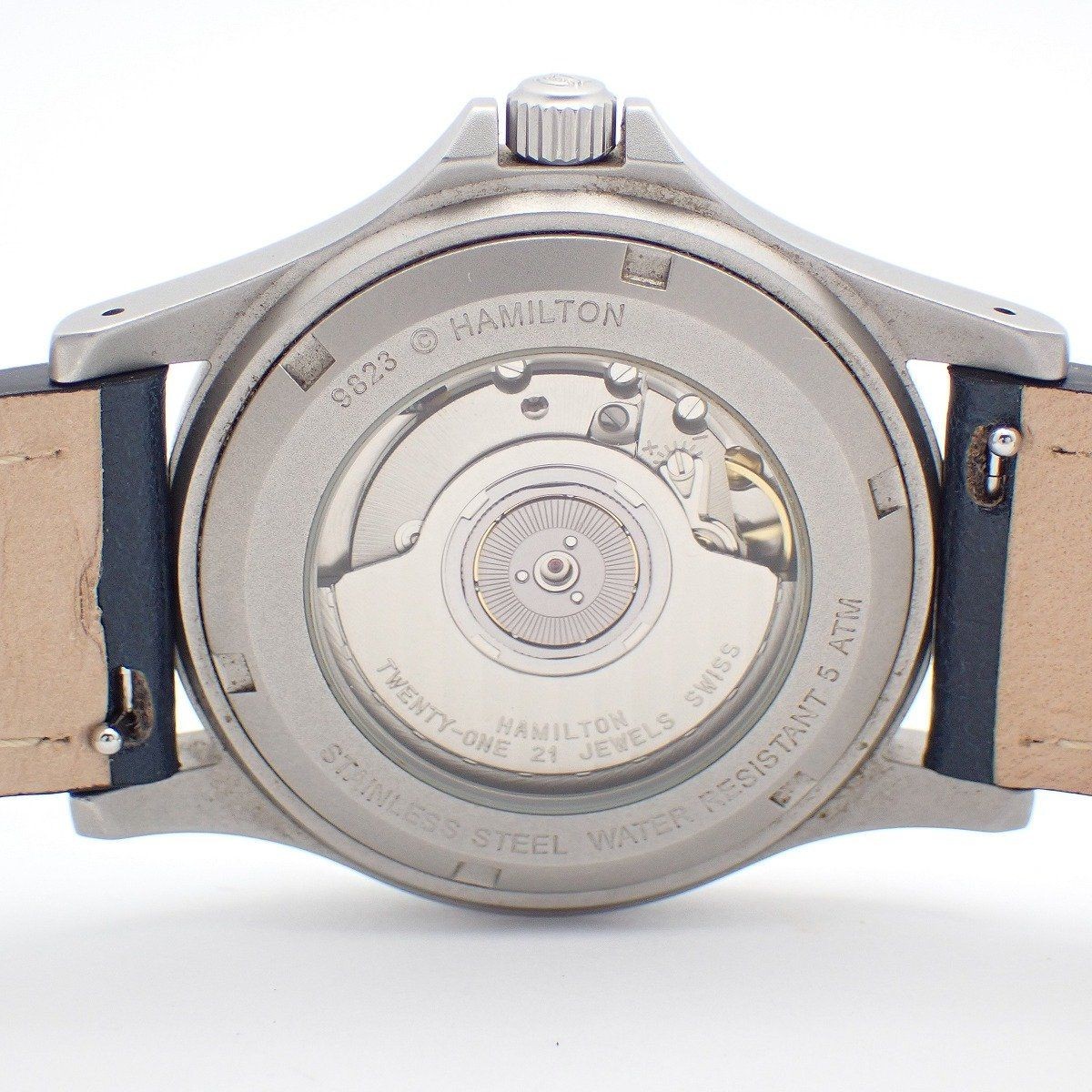 Hamilton Khaki King automatic men’s wristwatch with crown mark blue dial transpa