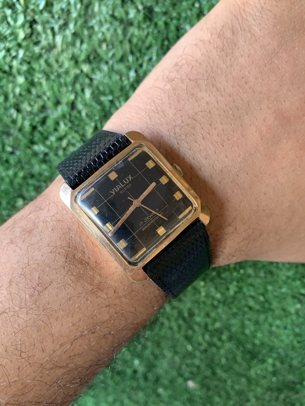 Vintage Vialux Super Watch 32mm Squared Black Swiss Made Iconic Elephant Manual
