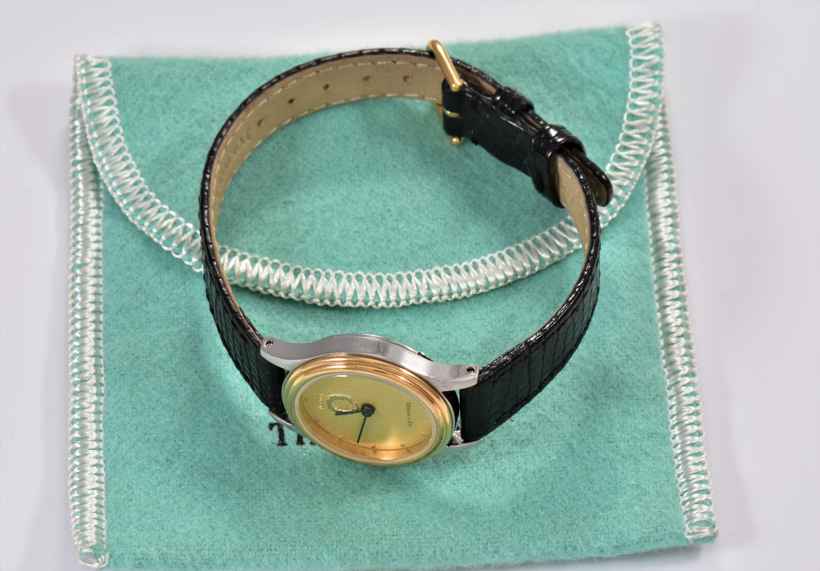 Tiffany & Co Stainless Steel Portfolio Lucent Swiss 25mm Watch Lizard Leather